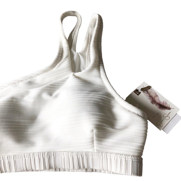 Jessica Simpson Basic Solids Textured One Shoulder Bikini Top White Small NWT - Picture 4 of 8